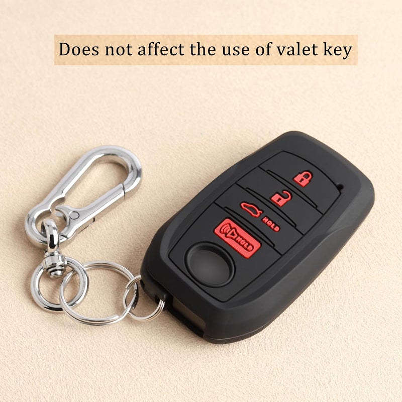 TANDRIVE Key Fob Cover for Toyota 2026 2025 Camry and 2026-2023 Corolla Crown, 4-Button, Silicone, 2-Pack, Red Button, Black - Image 3